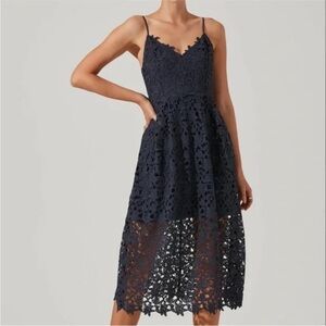 Astr Lace Navy Midi Dress